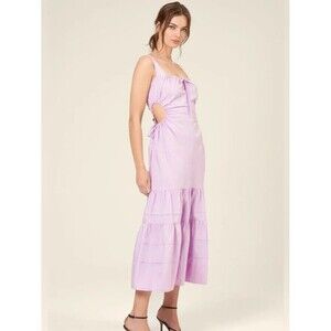 NICHOLAS Betty Midi Dress Tiered Lilac Purple Ruched Cut-Out Cotton Sundress